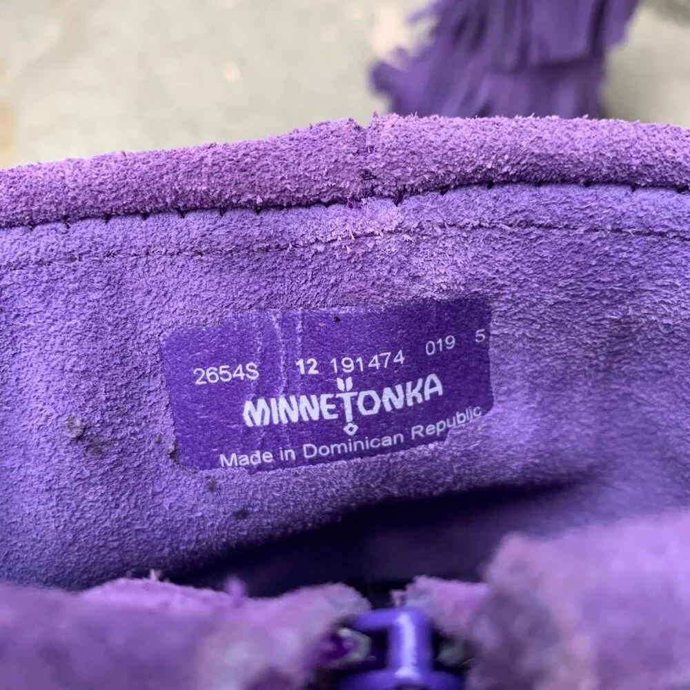 MINNETONKA Purple Fringe Boots Girls 12 Toddler Girl Boho Hippy Moccasin Boot - Picture 10 of 11